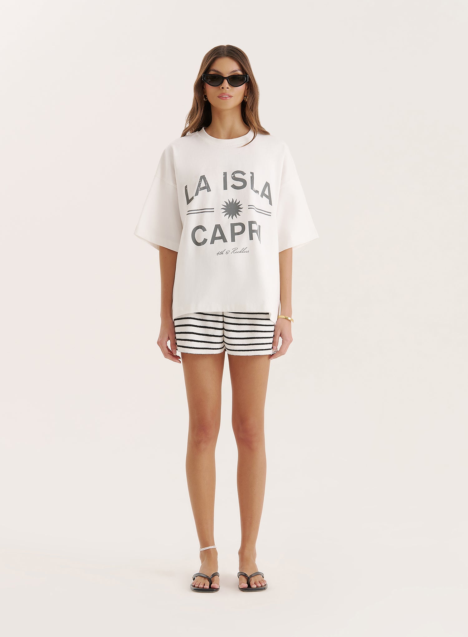 Cream Capri Slogan Oversized T-Shirt